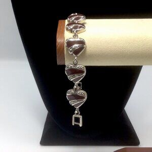 Sterling Silver Marcasite Bracelet Vintage Carnelian Heart Shaped 32.8 Gms 7.5”